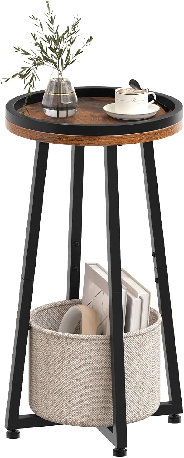 Round side table with storage basket